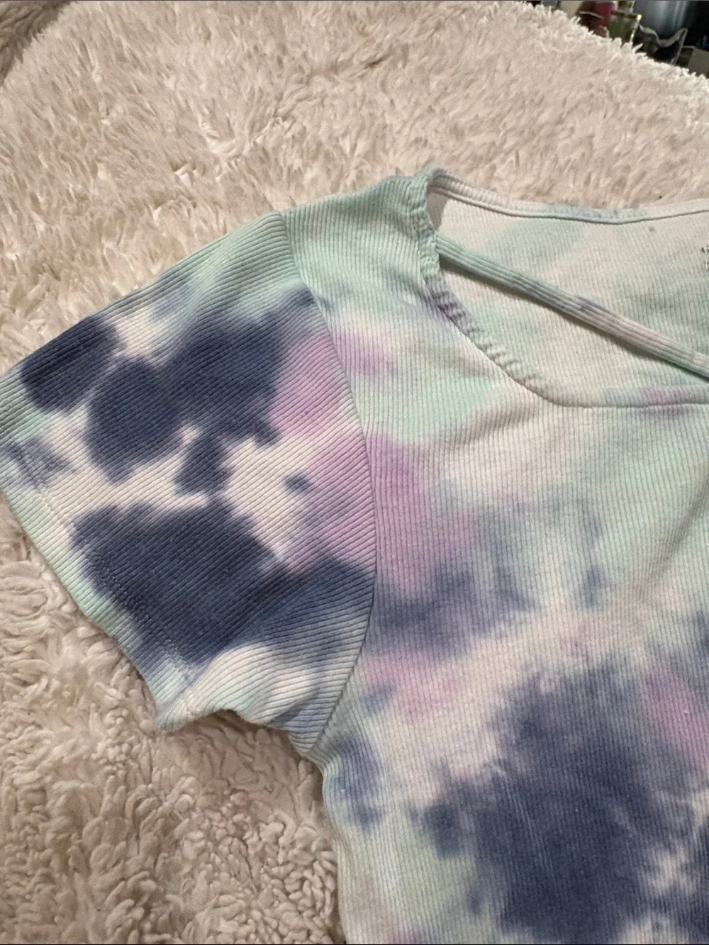 Justice Pastel Tie-Dye Keyhole Tee - Mint, Lavender, Navy